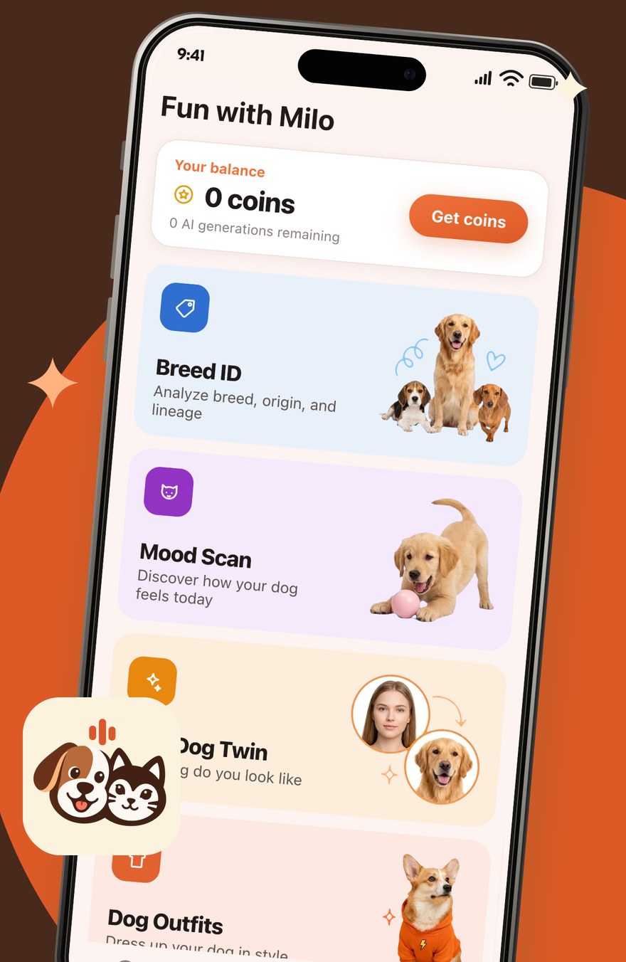 The Fun tab: Breed ID, Mood Scan, Dog Twin and Dog Outfits
